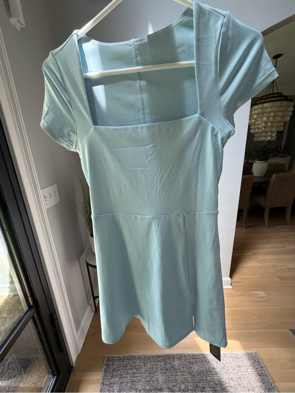 Light Blue Square Neck Tennis Dress with built-in shorts and pocket - soft! - Picture 3 of 11